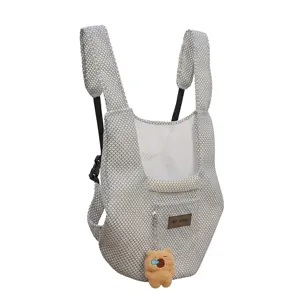 Atmungsaktiver Mesh-Haustier-Rucksack für kleine Hunde und Katzen, graue Reisetasche mit Bär.