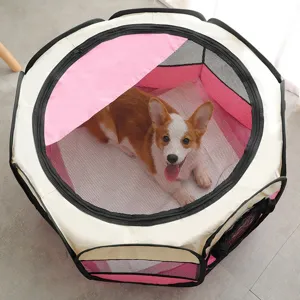 Foldable octagonal pet playpen dog tent with breathable mesh top main product view