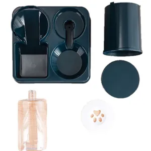 Pet double bowl automatic water and food feeder set with detachable storage parts for cats.