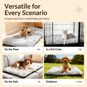 Thick fluffy winter pet bed mat for large dogs and cats, anti-slip warm cozy sleeping pad.