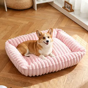 Lettino per Animali Domestici in Peluche Ispessito Caldo Letto per Gatti in Velluto A Righe Morbido Tappetino per Cani Comodo Nido per Cani Gatti