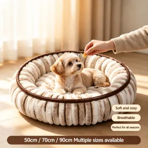 Brown And White Striped Pet Bed Round And Square Thickened Warm Dog Bed Cat Sofa Comfortable Sleeping Nest Pet Supplies