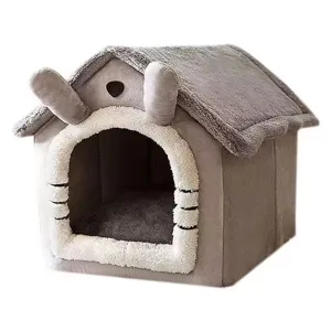 Cozy winter warm plush pet house, cute semi-closed cat bed for small dogs and cats interior use.