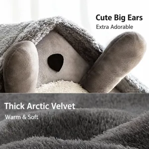 Thickened arctic velvet plush pet bed detail view, soft and warm gray cat house fabric.