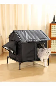 Casa per gatti rialzata impermeabile tenda chiusa calda invernale con telaio in metallo.