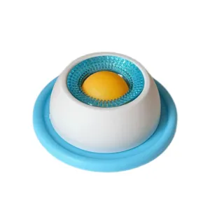 Pet slow feeder dog lick toy blue white variant, interactive slow eating boredom breaker bowl.