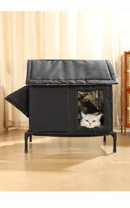 Casetta per gatti da esterno impermeabile rialzata con gambe in metallo tenda calda inverno