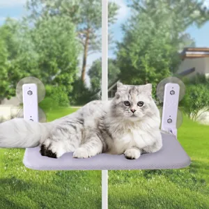 Foldable cat hammock window mounted pet resting seat strong suction cups breathable mesh