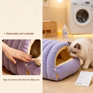 Warm winter pet cat tunnel bed, removable washable corduroy sleeping bag for small dogs.