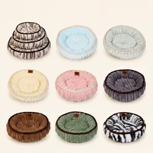 Cozy plush round pet bed soft cat dog sofa warm sleeping cushion with multiple color options.