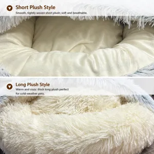 Semi-closed hooded pet bed, warm plush cat and dog nest with soft cushion for winter season.