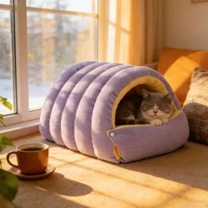 Cozy winter warm cat bed semi-enclosed plush sleeping bag washable pet nest for cats small dogs