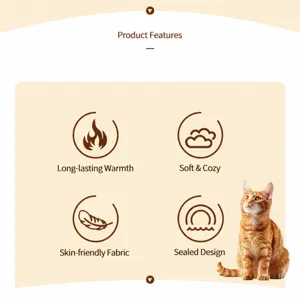 Vista detallada de la cama para gatos semicerrada con felpa cálida y suave y acogedora.