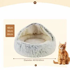 Vista detallada de cama para gatos semi-cerrada, comoda cama de felpa de 40 a 60 cm.