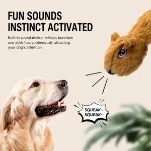 Interactive squeaky plush dog toy, durable chew toy for puppy training and interactive play.
