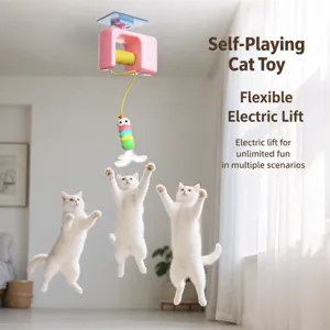 Automatic electronic hanging cat toy with cute caterpillar and feather for interactive indoor pet fun