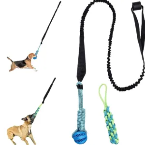 Dog interactive tug toy set with bungee leash and chewing rope for outdoor indoor play