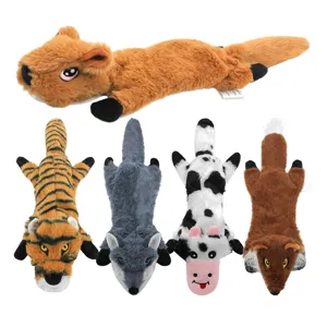 Cute flat plush dog toys set, interactive chew training toys for pets, soft animal shapes.