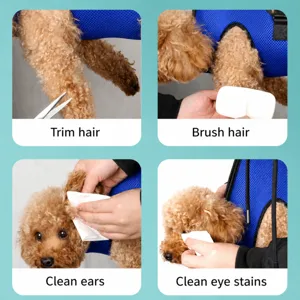 Pet grooming hammock for dogs and cats, breathable mesh pet suspension harness for nail trim.