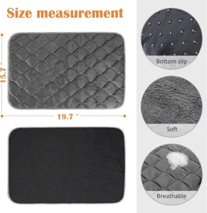 Grey quilted pet warming mat with anti-slip bottom, soft and breathable fabric, 15.7x19.7 inches.