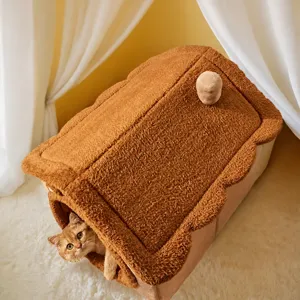 Warm plush cat bed house for indoor cats and small dogs winter cozy warm pet cave