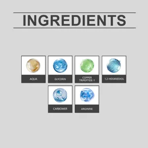 Infografica sugli ingredienti del siero viso con dettagli della formulazione cosmetica attiva.