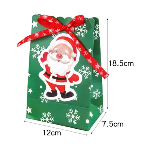 Detail view of Christmas gift bag showing 12x7.5x18.5cm dimensions and Santa design