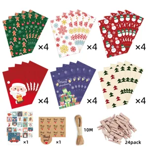24er Set Weihnachts-Geschenktüten aus Kraftpapier mit Aufklebern und Klammern