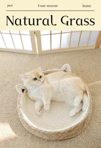 Woven cat bed natural grass cotton rope pet sleeping basket cozy four seasons pet supplies