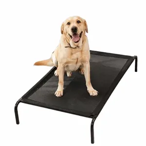 Elevated dog bed with breathable mesh and sturdy metal frame for pets, comfortable and durable.