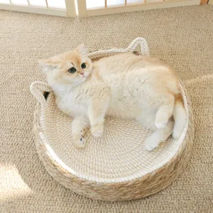 Handmade Woven Rattan Cat Bed Natural Grass Pet Nest For Indoor Cats Four Seasons Universal