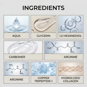 Infografica dettagliata che evidenzia i principali ingredienti attivi per sieri viso idratanti.