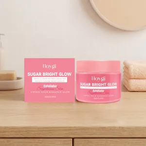 HOYGI facial exfoliating scrub jar with natural extracts for gentle cleansing and smooth skin.