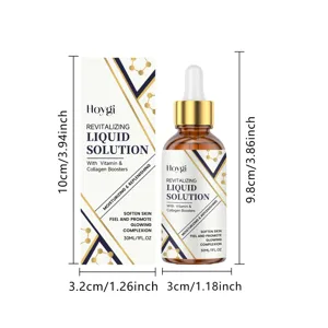 HOYGI soluzione liquida rivitalizzante siero viso dettaglio con flacone contagocce e confezione.