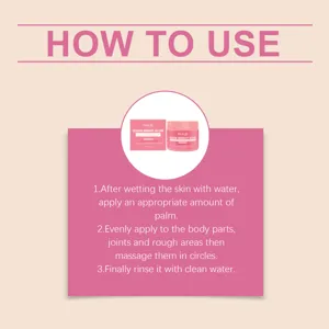 Usage instruction detail graphic showing Hoygi exfoliating body scrub jar with clear steps.