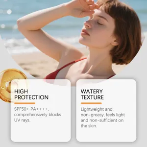 Vue détaillée montrant une haute protection solaire, une texture légère et un soin cutané.