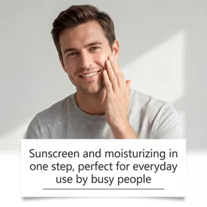 Heren gezichtszonnebrand en hydratatiecrème detailweergave voor dagelijkse huidverzorging.