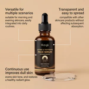 Dettaglio del siero viso HOYGI con proprietà rassodanti e idratazione profonda per la pelle.