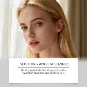 Close-up skincare detail showing facial soothing and deep hydration effects with natural light.
