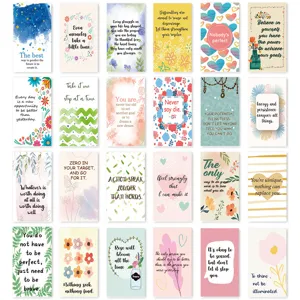 Detailed view of 72 colorful motivational cards with various inspirational English quotes