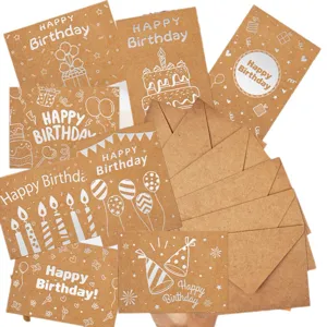 Kraft paper birthday cards set with envelopes featuring laser Happy Birthday designs.