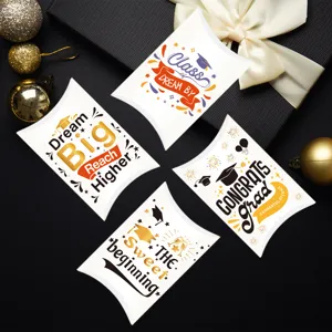 Set of four graduation theme pillow candy boxes featuring inspiring English quotes