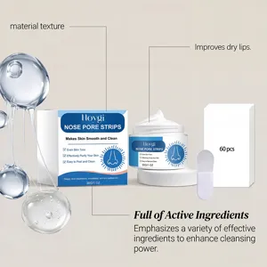 HOYGI blackhead removal nose pore strip mask set with cream jar and 60 pcs paper strips.
