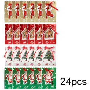 Set of 24 Christmas gift paper bags with festive Santa and tree designs
