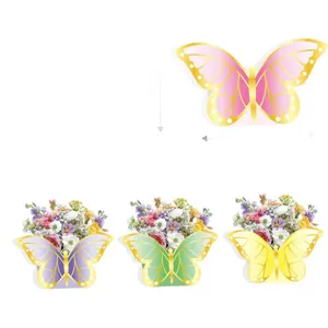 Set de cajas de regalo flores mariposa 3D en rosa, púrpura y verde para aperitivos de fiesta