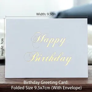 Elegant gold foil Happy Birthday card, size 9.5x7cm after folding, includes envelope