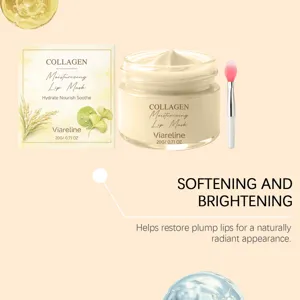 Mascarilla labial hidratante de colágeno Viareline en tarro con pincel para labios.