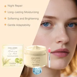 Mascarilla labial hidratante de colágeno detalle textura suave tarro de 20g con pincel.