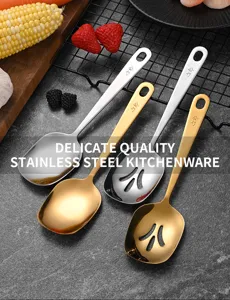 Professional gold and silver stainless steel serving spoons and slotted spoons set
