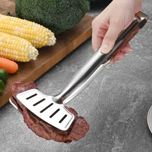 Pinzas de cocina de acero inoxidable SUS 304 premium para freír pescado y bistec largo